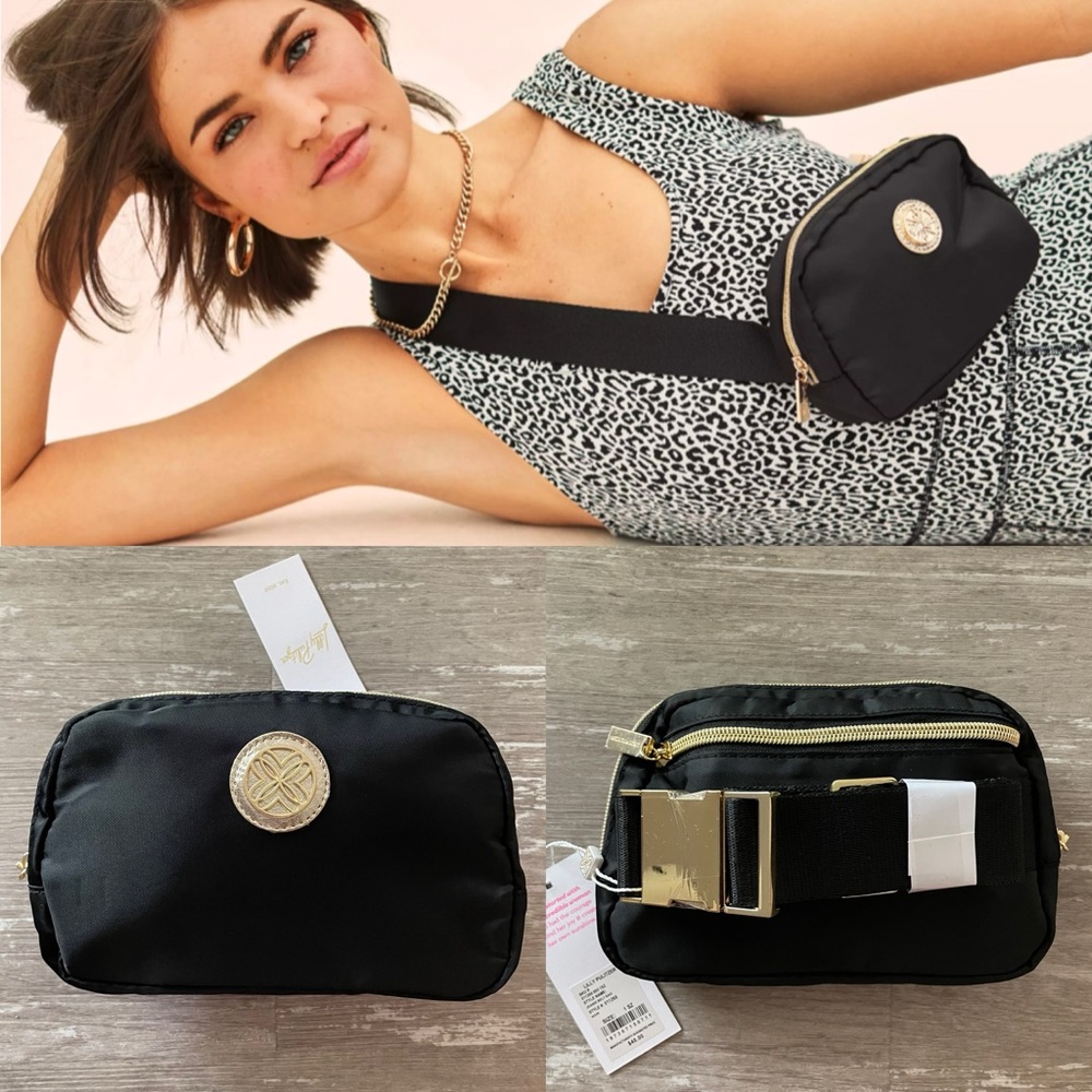 NWT Lilly Pulitzer Jeanie Belt Bag Fanny Pack Crossbody in Noir black with gold